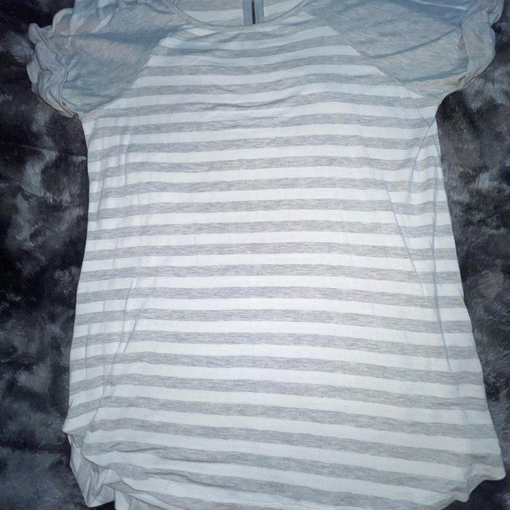 American Rag Gray and White Striped Short Sleeve Top